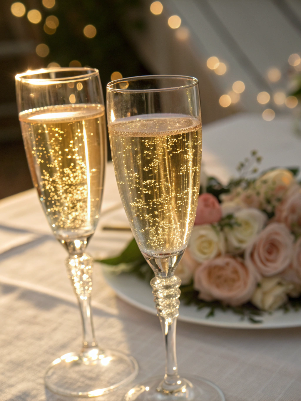 Champagne celebration during the golden hour