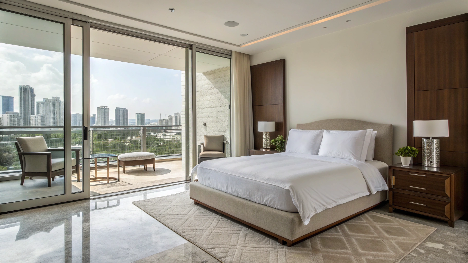 Sophisticated master suite with panoramic ocean views