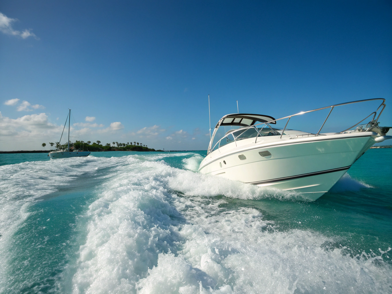 Luxury tender boat approaching a private beach