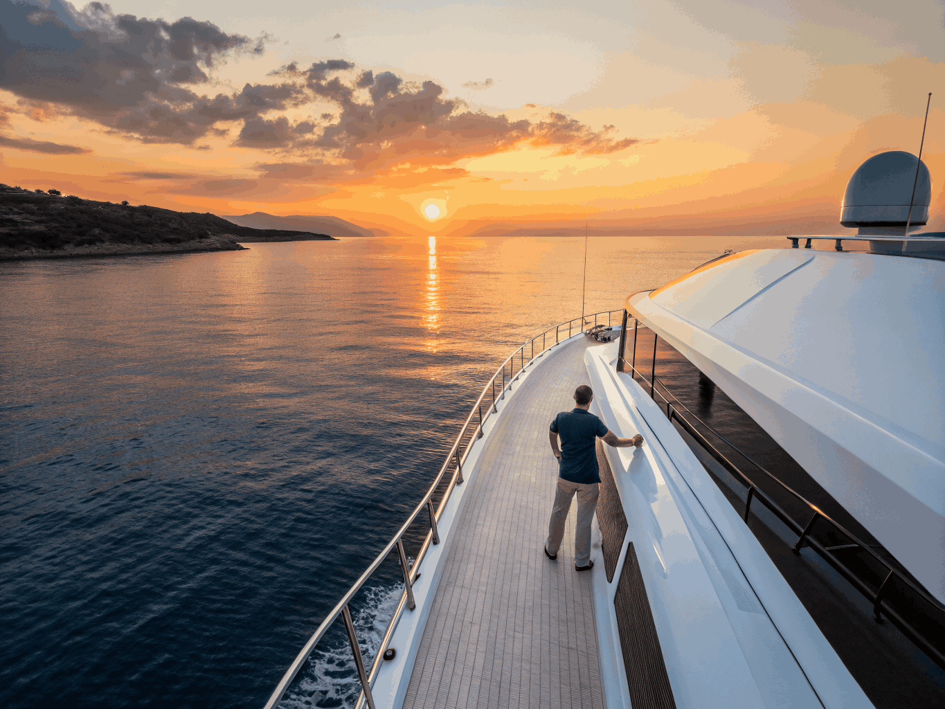 Superyacht illuminato di notte a Ibiza
